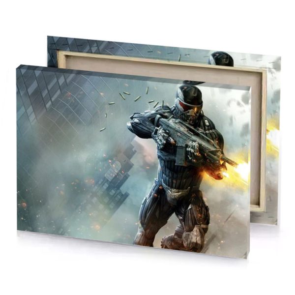 a soldier in city with gun manatee canvas - Image 4