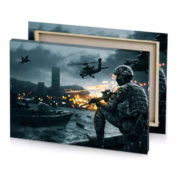 a soldier in the rain with gun champagne canvas - Image 4
