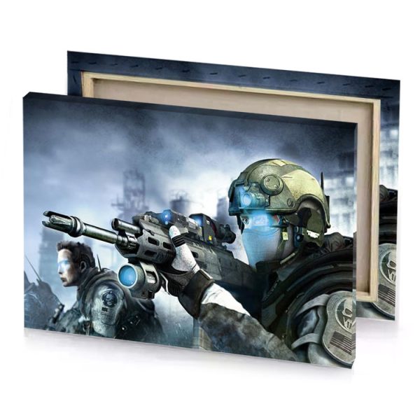 a soldier with rifle in front of city lavender canvas - Image 4