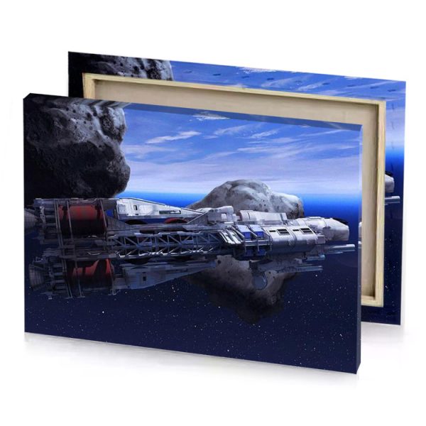 a space station with large asteroid in the background charcoal canvas - Image 4