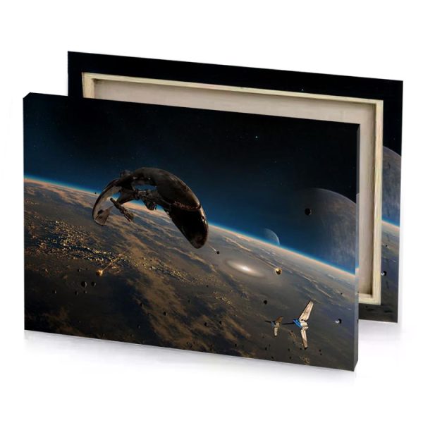 a space station with spaceship flying over the earth dim gray canvas - Image 4