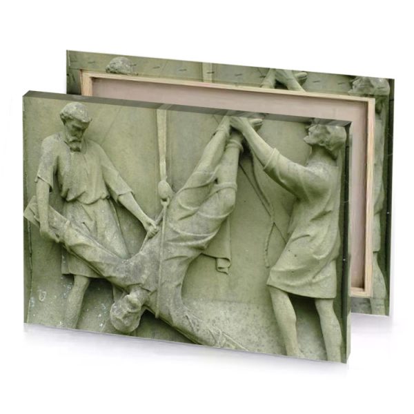 a statue of two men holding baseball bat dark sea green canvas - Image 4