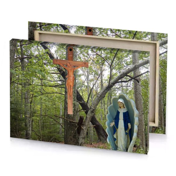 a statue of woman in forest copper canvas - Image 4