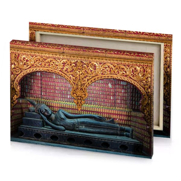 a statue of woman laying on bench canvas - Image 4