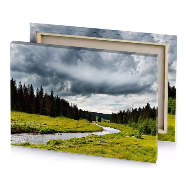 a stream running through lush green forest charcoal canvas - Image 4