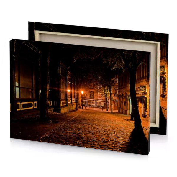 a street with bench and lamp saddle brown canvas - Image 4
