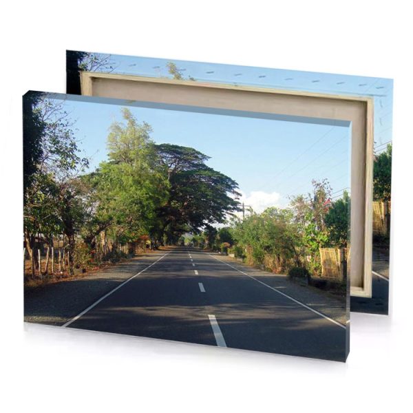 a street with white line on the road olive drab canvas - Image 4