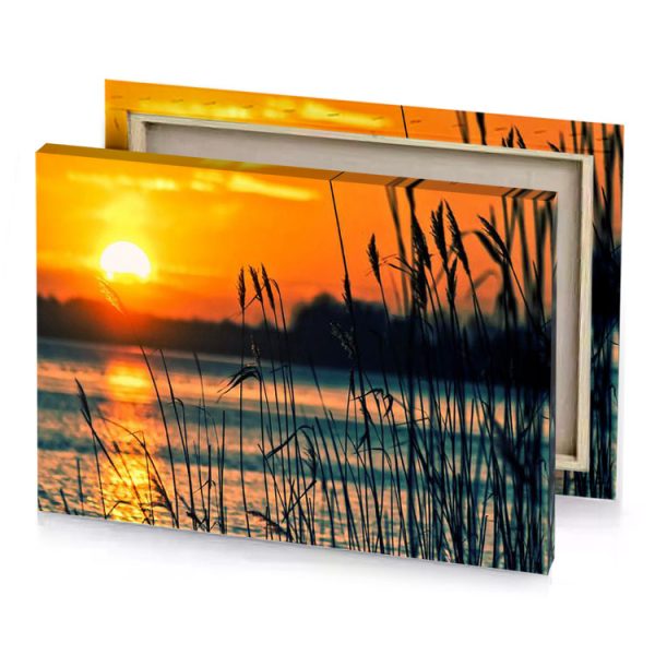a sunset over lake with tall grass tangerine canvas - Image 4