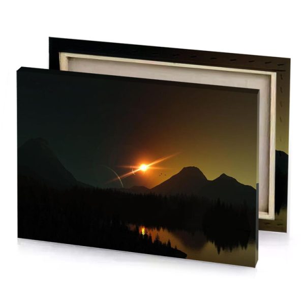 a sunset scene with moon and mountain sienna canvas - Image 4