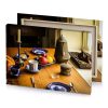 a table with plate of food and candle carrot orange canvas - Image 4