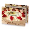 a table with white chairs and red napkins lust canvas - Image 4