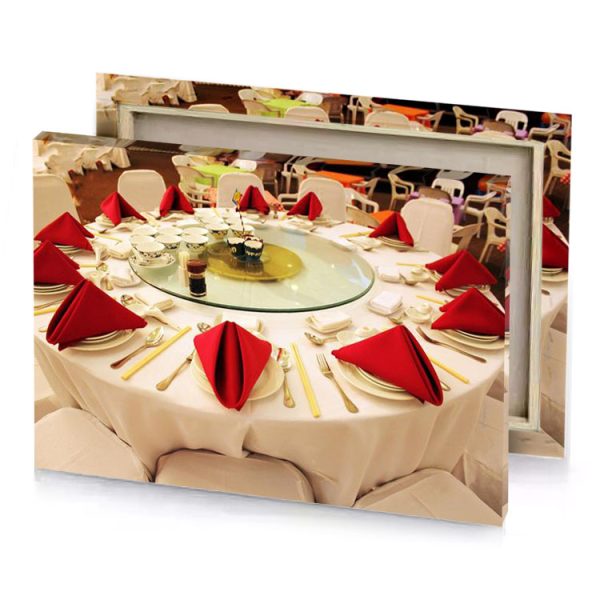 a table with white chairs and red napkins lust canvas - Image 4