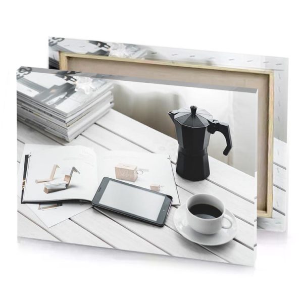 a tablet coffee and cup on table white smoke canvas - Image 4