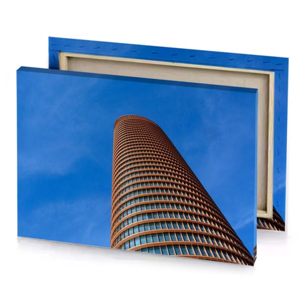 a tall building with blue sky in the background bistre canvas - Image 4