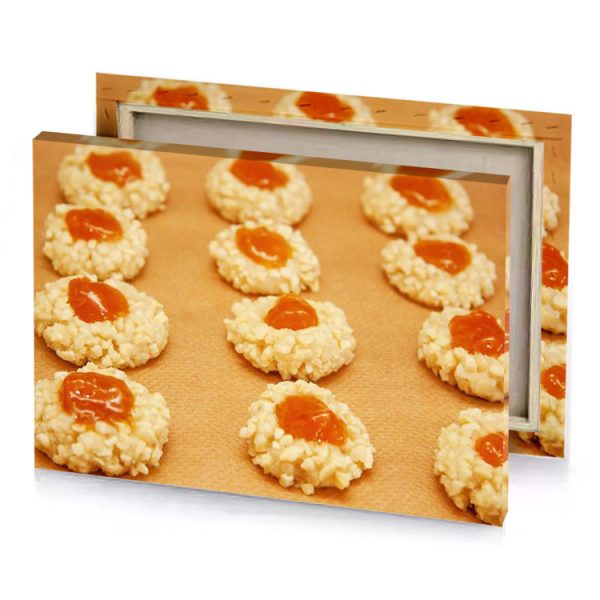 a tray of cookies with jam on top sand brown canvas - Image 4