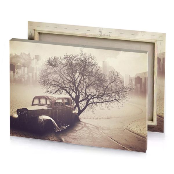 a tree growing in the middle of road rosy brown canvas - Image 4