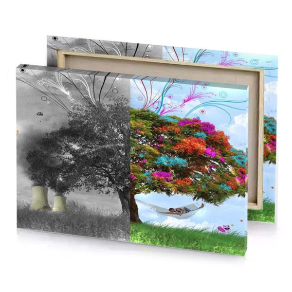 a tree with many different colors and shapes taupe canvas - Image 4