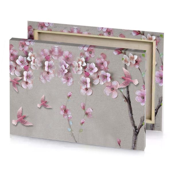 a tree with pink flowers and butterflies silver canvas - Image 4