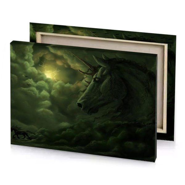 a unicorn and dragon in the sky hunter green canvas - Image 4