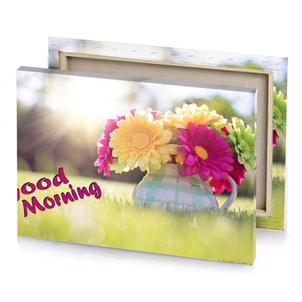 a vase filled with flowers sitting in the grass fawn canvas - Image 4