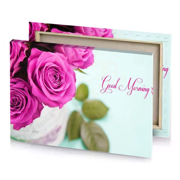 a vase filled with pink roses on blue background olive drab canvas - Image 4