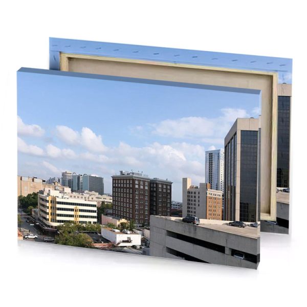 a view of city from high rise light steel blue canvas - Image 4