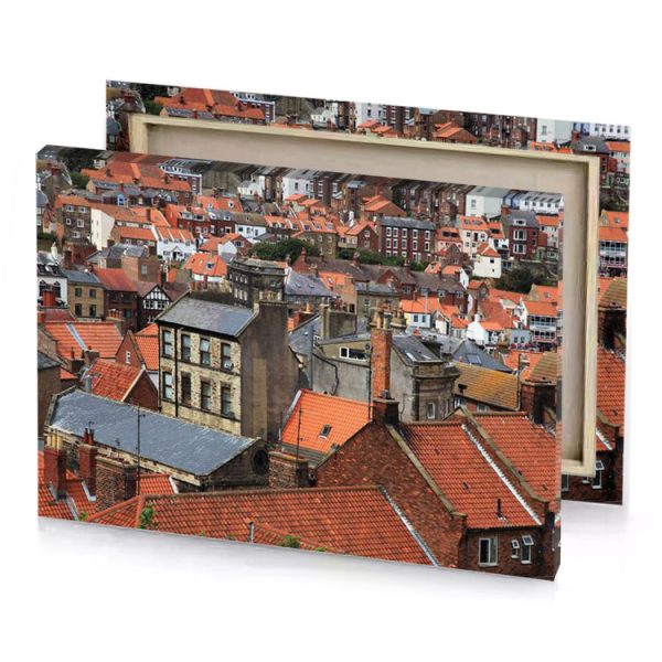 a view of city with many roofs salmon canvas - Image 4