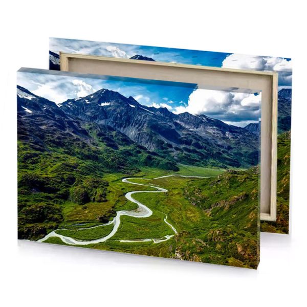 a view of mountain range with winding road dark olive green canvas - Image 4