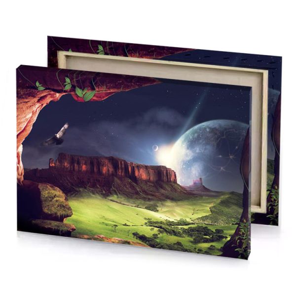 a view of mountain with moon in the sky dark khaki canvas - Image 4