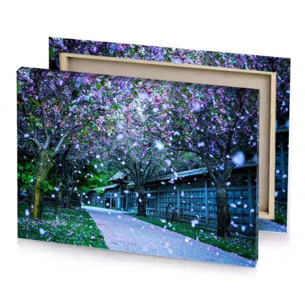 a walkway with pink flowers on it slate gray canvas - Image 4