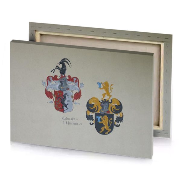 a wall with two coats of arms and dragon garnet canvas - Image 4