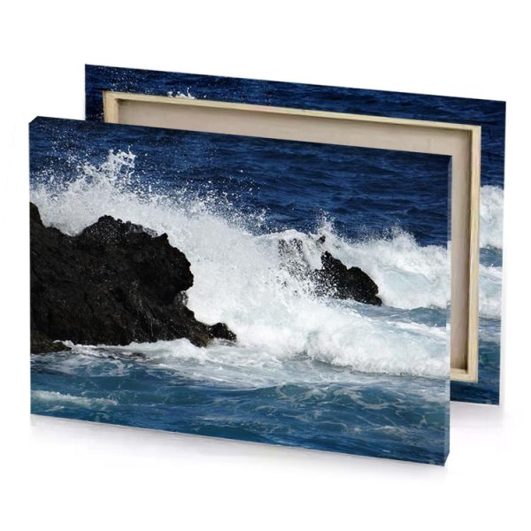 a wave crashes on rock in the ocean platinum canvas - Image 4