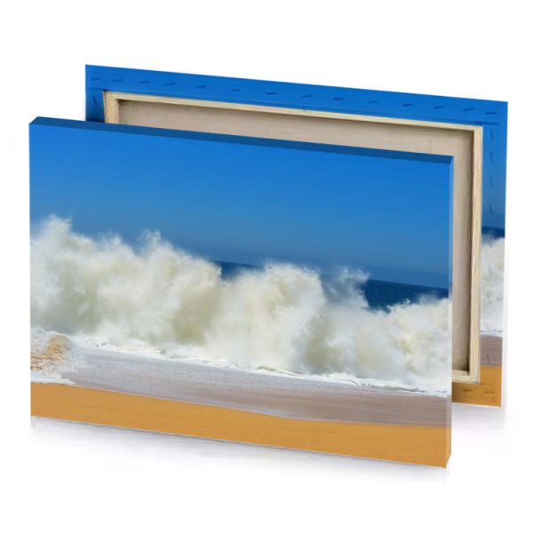 a wave crashes on the beach steel blue canvas - Image 4
