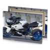 a white and blue motorcycle parked on the street smoky black canvas - Image 4