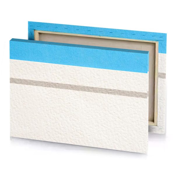 a white and blue wall with shadow linen canvas - Image 4