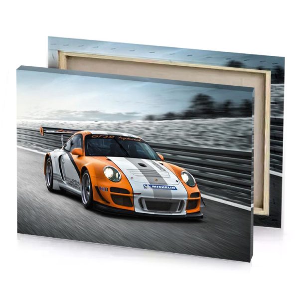 a white and orange car driving down road chocolate canvas - Image 4