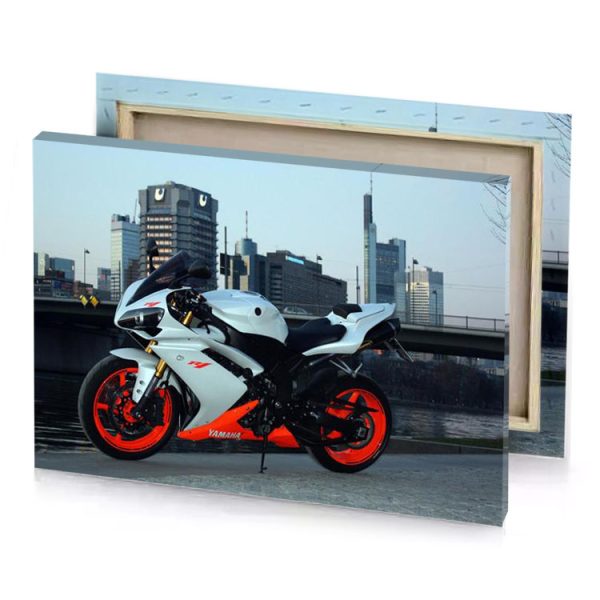 a white and orange motorcycle parked on street smoky black canvas - Image 4