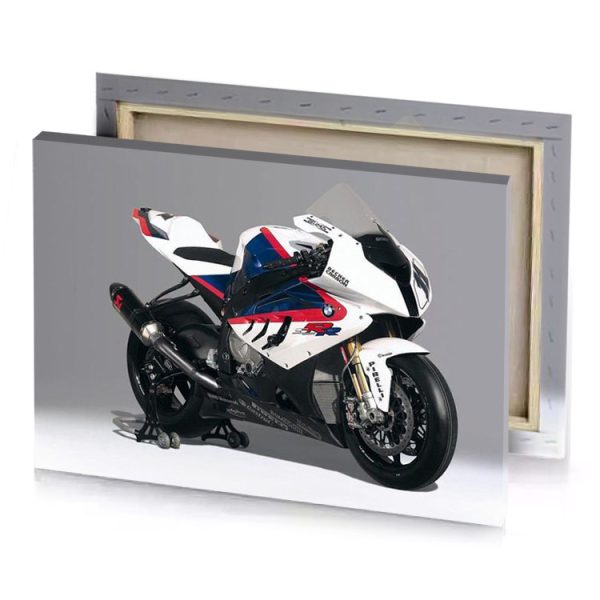 a white and red motorcycle is parked on gray surface smoky black canvas - Image 4