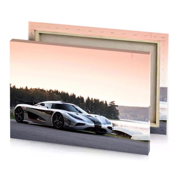 a white car parked on the side of road seashell canvas - Image 4