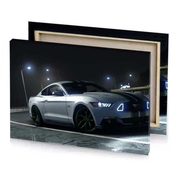 a white car with green wheels on road charcoal canvas - Image 4
