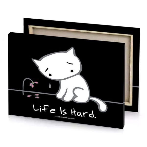 a white cat sitting on top of black background canvas - Image 4