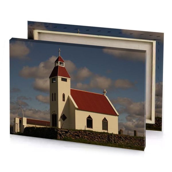 a white church with red roof sepia canvas - Image 4
