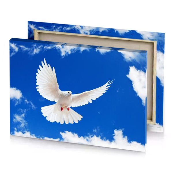 a white dove flying in the sky cobalt blue canvas - Image 4