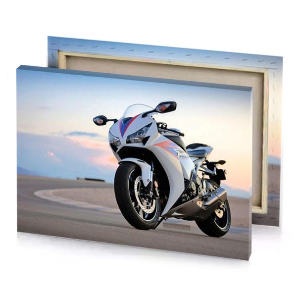 a white motorcycle parked on road near mountain smoky black canvas - Image 4