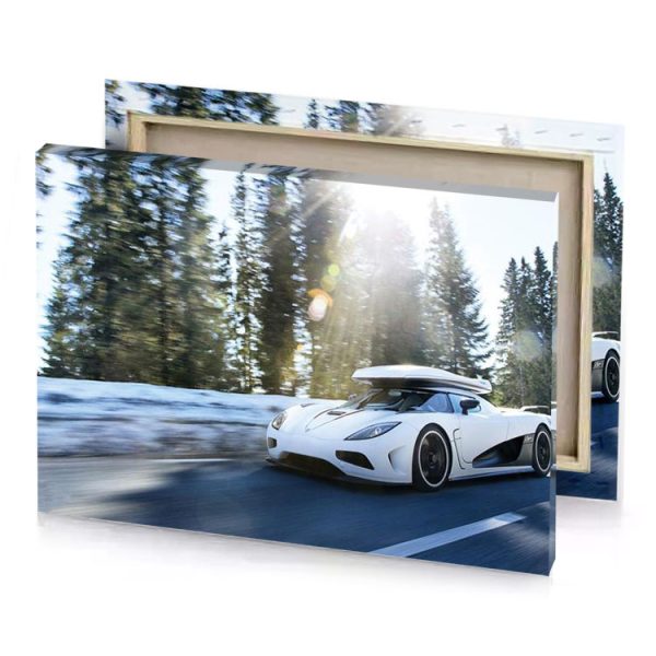 a white sports car driving down road rosy brown canvas - Image 4