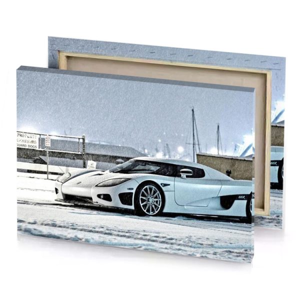 a white sports car parked in the snow smoky black canvas - Image 4