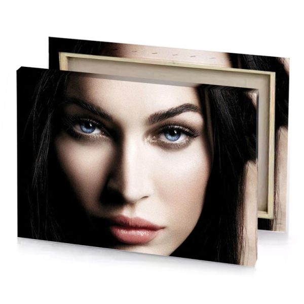 a woman with long hair and blue eyes smoky black canvas - Image 4