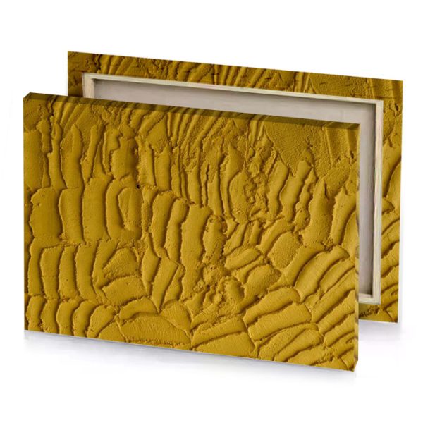 a yellow wall with lot of paint canvas - Image 4