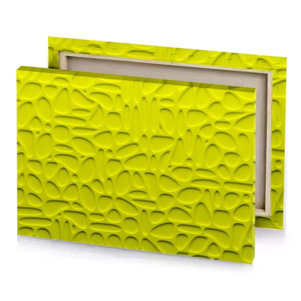 a yellow wall with many different shapes canvas - Image 4