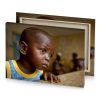 a young boy looks over wall taupe canvas - Image 4